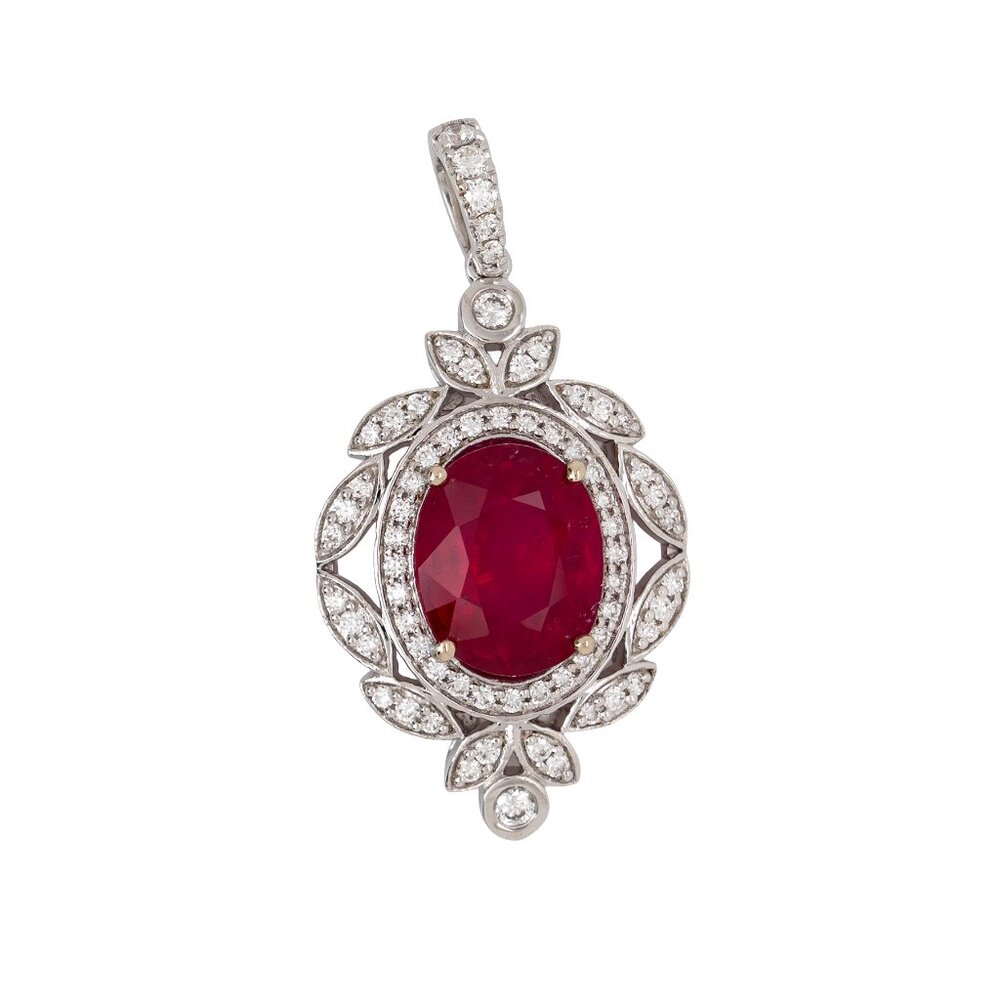 5.48Cts Madagascar Ruby Pendant in Solid 14K White Gold with Diamond Accents